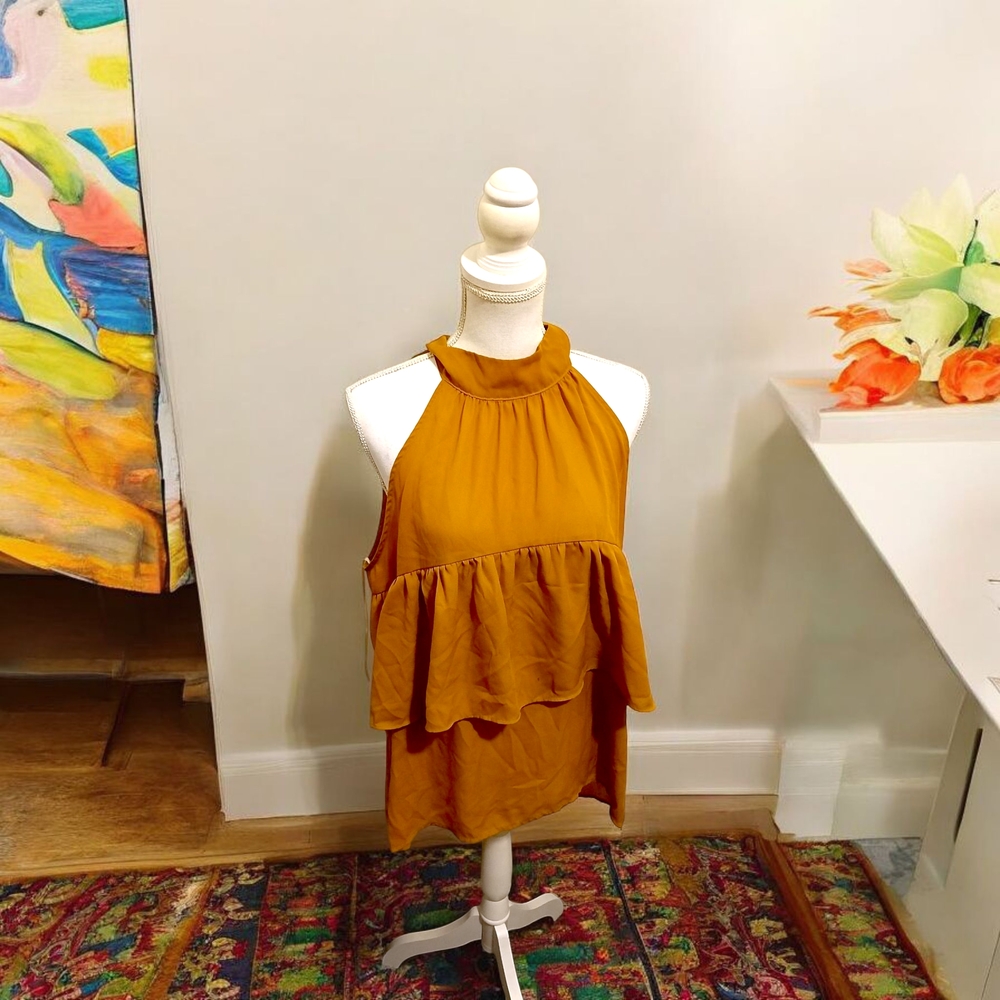 Golden Sleeveless Ruffle Blouse